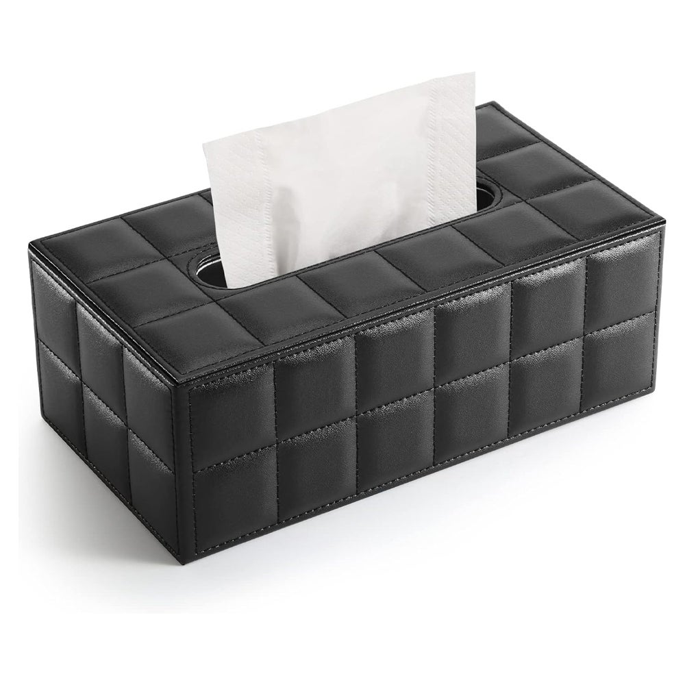 Prostokątne skórzane pudełko na chusteczki (czarne)