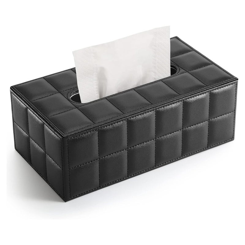 Prostokątne skórzane pudełko na chusteczki (czarne)