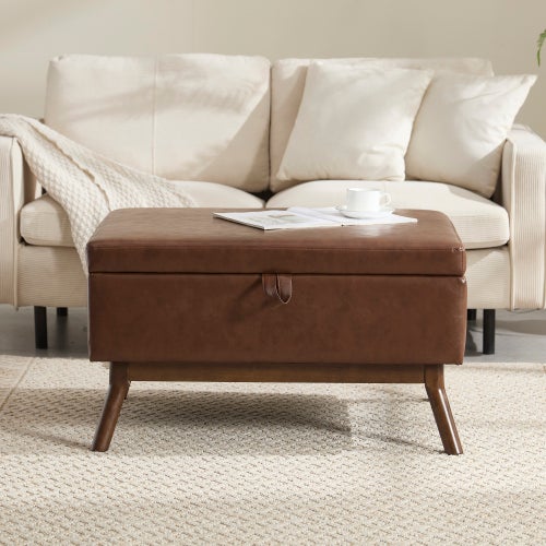 Tavolino multifunzionale Mid-Century Modern, panca da salotto fatta a mano, con spazio di stoccaggio e meccanismo di sicurezza - 7