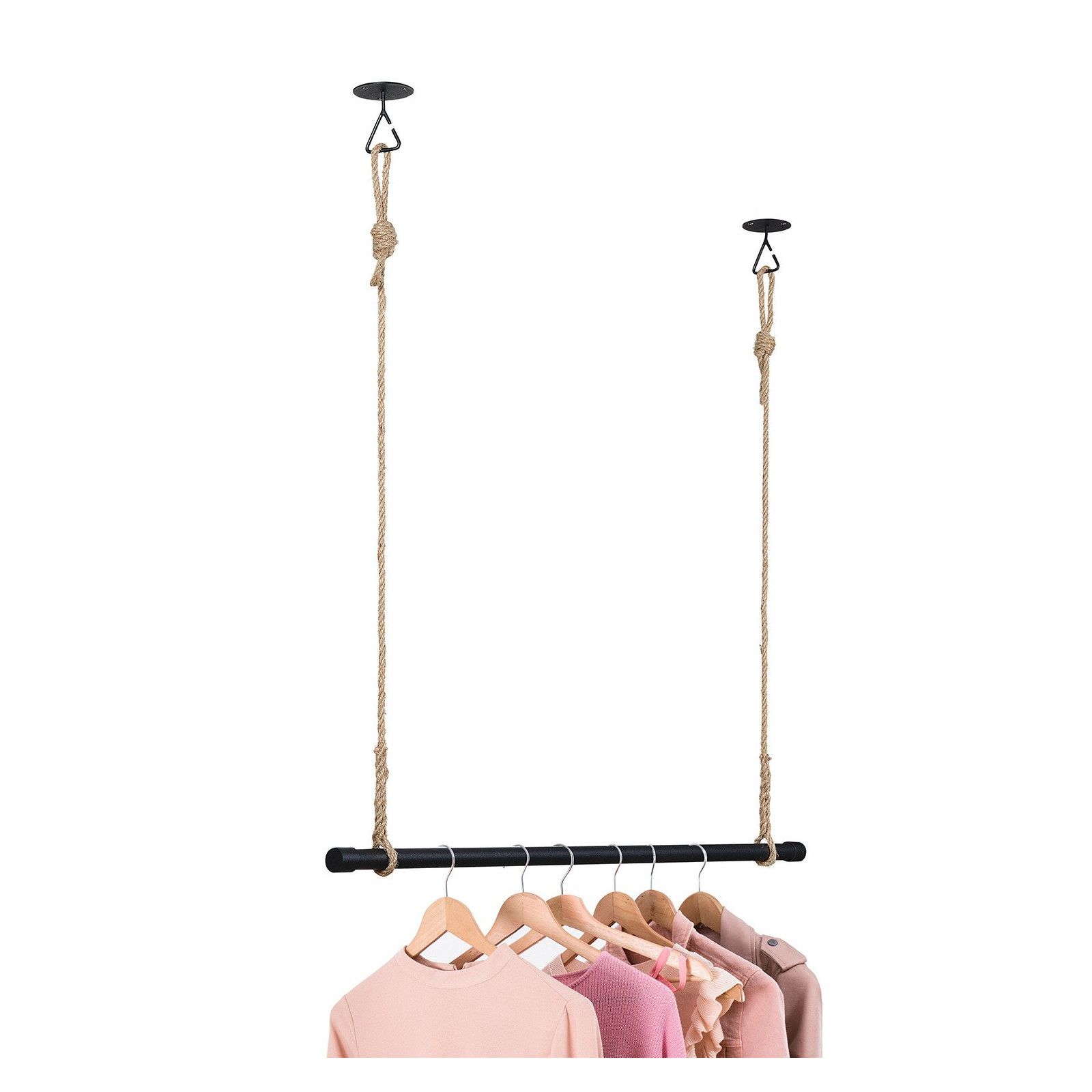 Penderie suspendue bois L100cm noir avec corde LEXY - 2