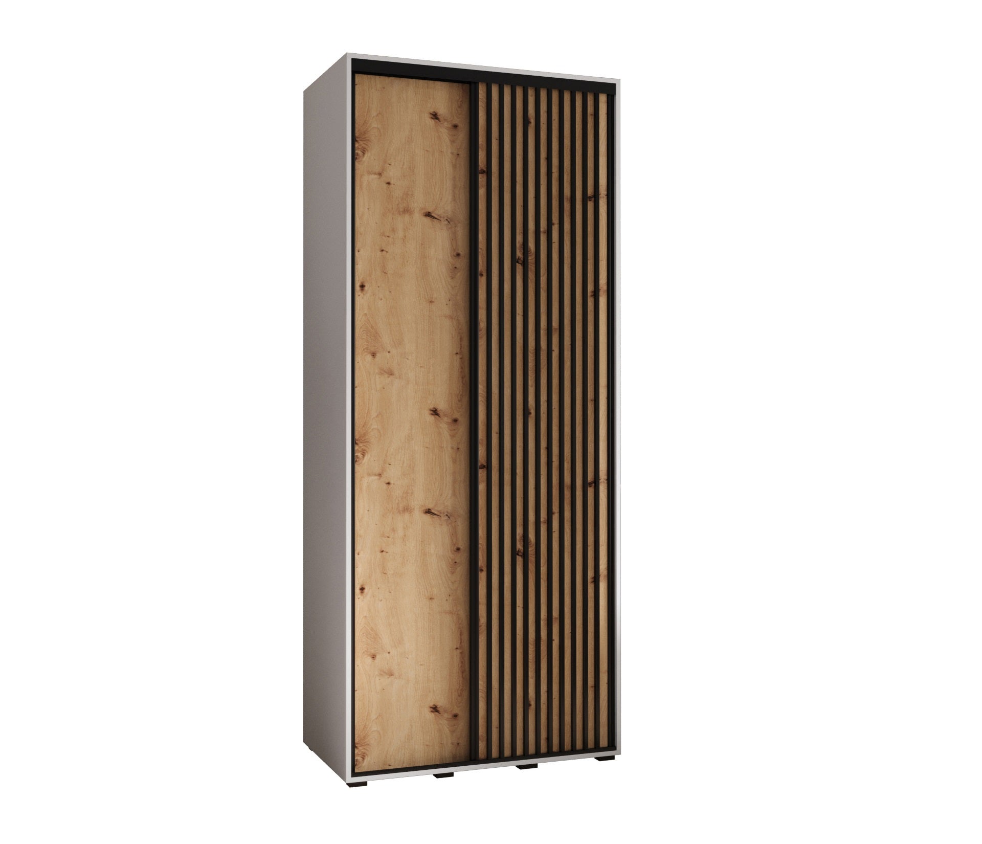 Szafa przesuwna wysoka Lanko 1 110 x 45 x 235,2 cm biały + artisan + lamele czarny - Abiks Meble