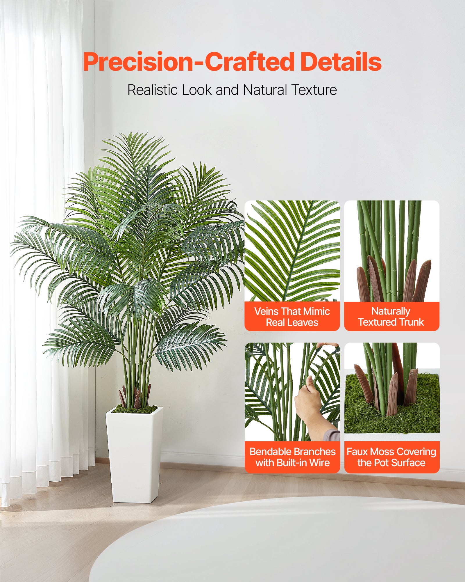 Palmier Artificiel Areca VEVOR, 1,8 m, Plante Artificielle Tropicale en Pot Blanc, pour Décoration d'Intérieur, Salon, Bureau, Intérieur et Extérieur - 2