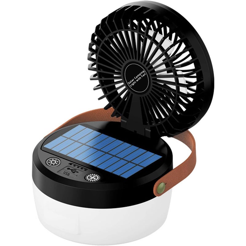 Latarka kempingowa 3 w 1 ze składanym wentylatorem, idealna na kemping i podróże na świeżym powietrzu (czarna)