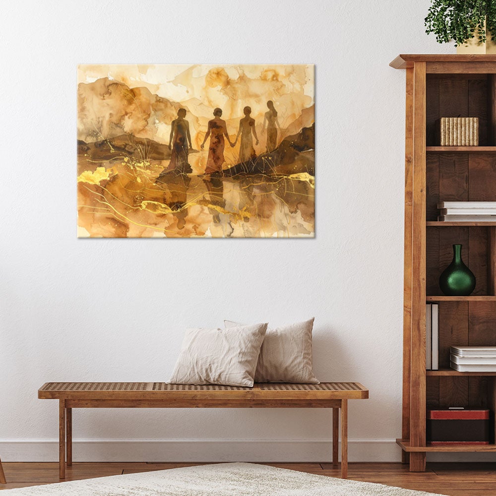 Obraz do salonu sypialni biura loftu w Stylu Boho, Sylwetki Kobiet w Ciepłych Tonach Sepii i Akwareli 60x40 - 2