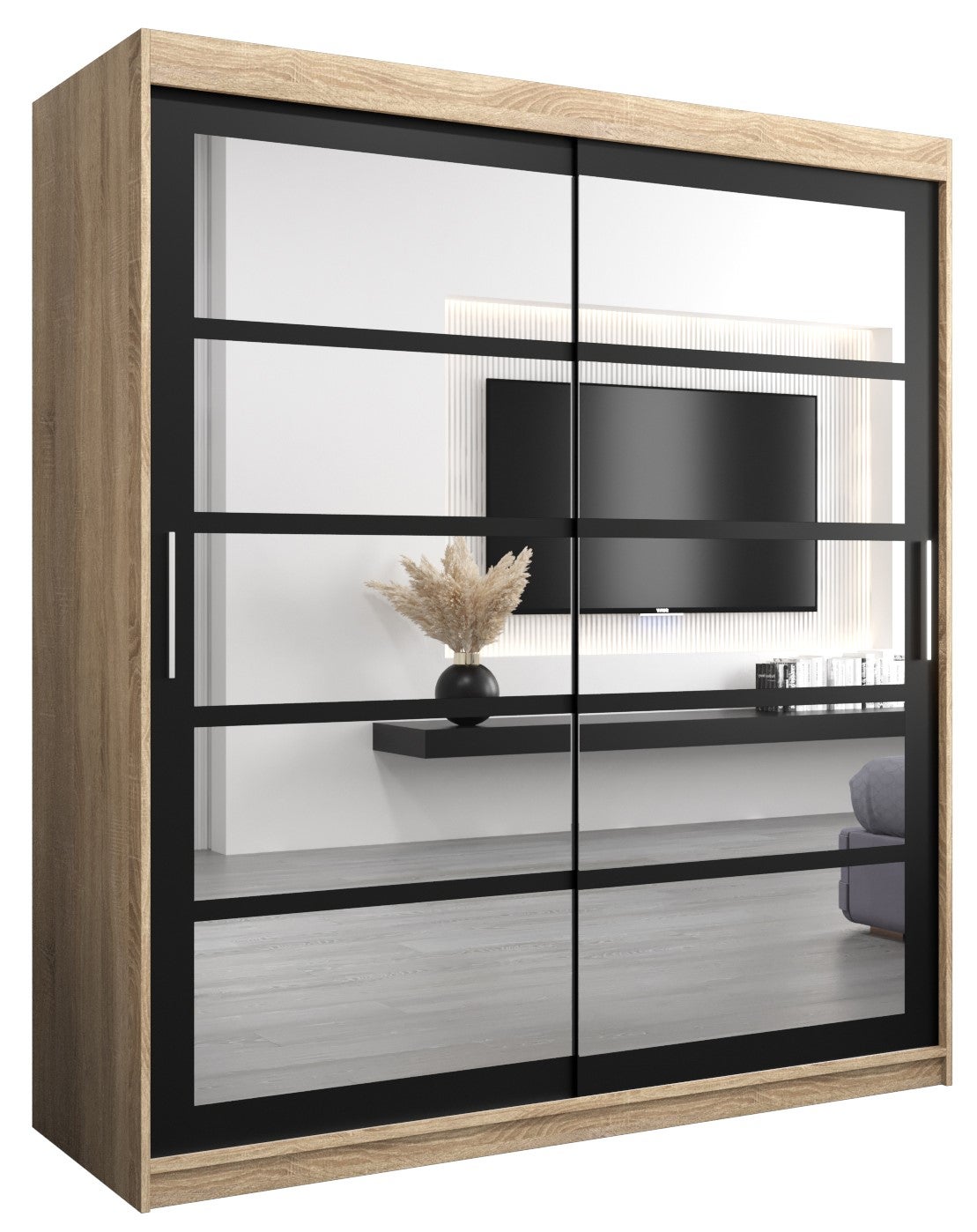 Szafa przesuwna garderoba ROMA 2 180 x 62 x 200 cm Sonoma + Czarny - Abiks Meble