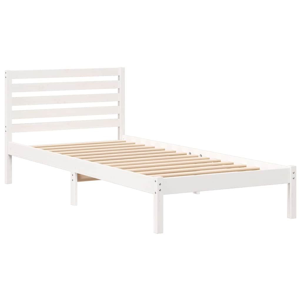 Łóżko Drewniane Białe Rama Łóżka Ze Stelażem Drewniana Łóżko Do Sypialni Pokoju 100 x 210 cm
