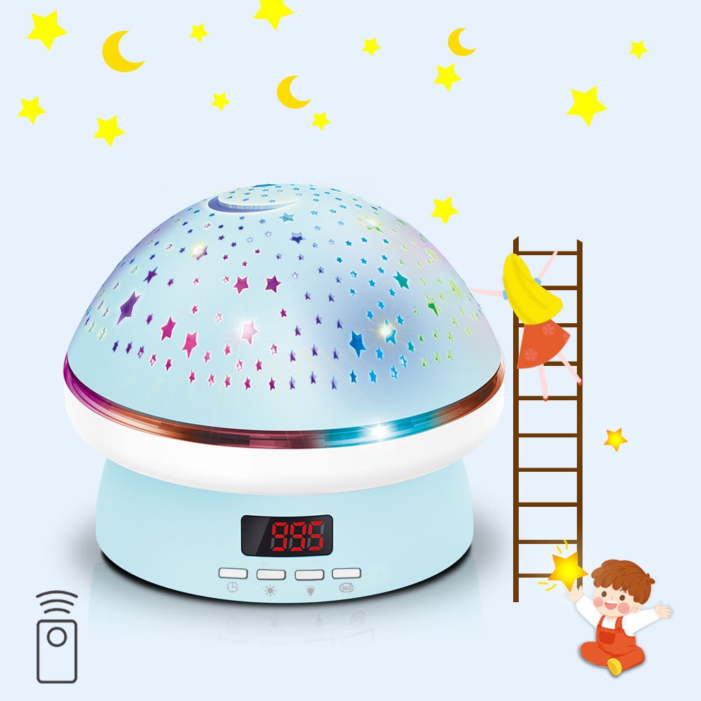 Lampe de chevet projecteur pour bébé (bleue), veilleuse ciel étoilé, télécommande rotative à 360°, minuterie, veilleuse multicolore pour chambre d'en - 2