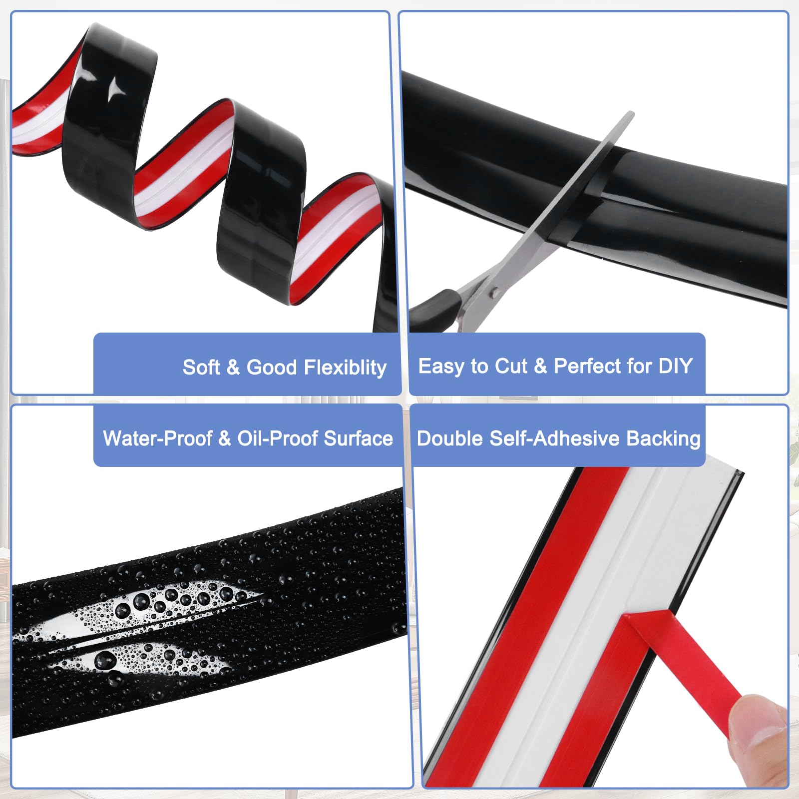 Baguette d’Angle PVC Cornière Moulure Murale Autocollante Protection Profilé Souple pour bordure de carrelage Plafond (Noir brillant, 4cm×3m) - 3