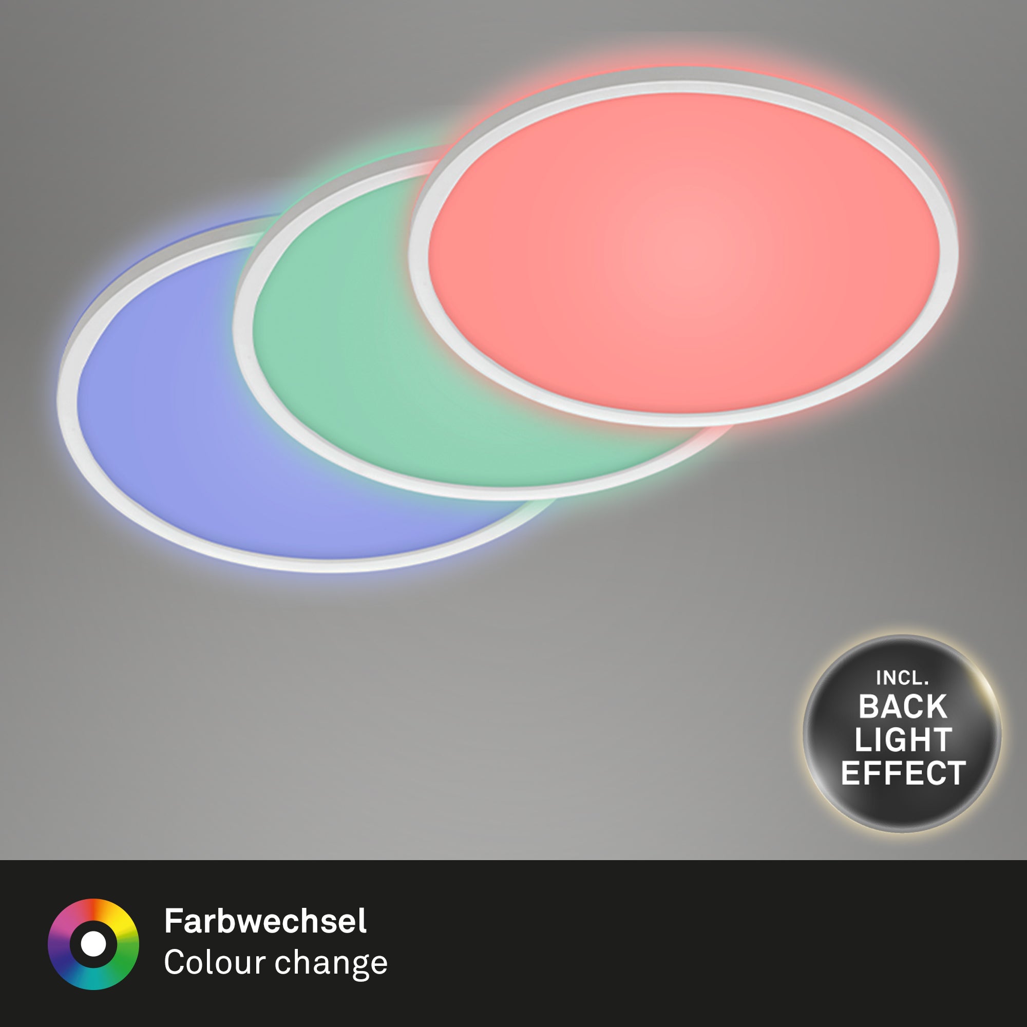 Plafonnier LED - rond ultra-plat RGB/W avec effet rétroéclairage - IP20 - Ø420 mm - Blanc - 4000K + RGB - 22W / 2700lm - Briloner - 2