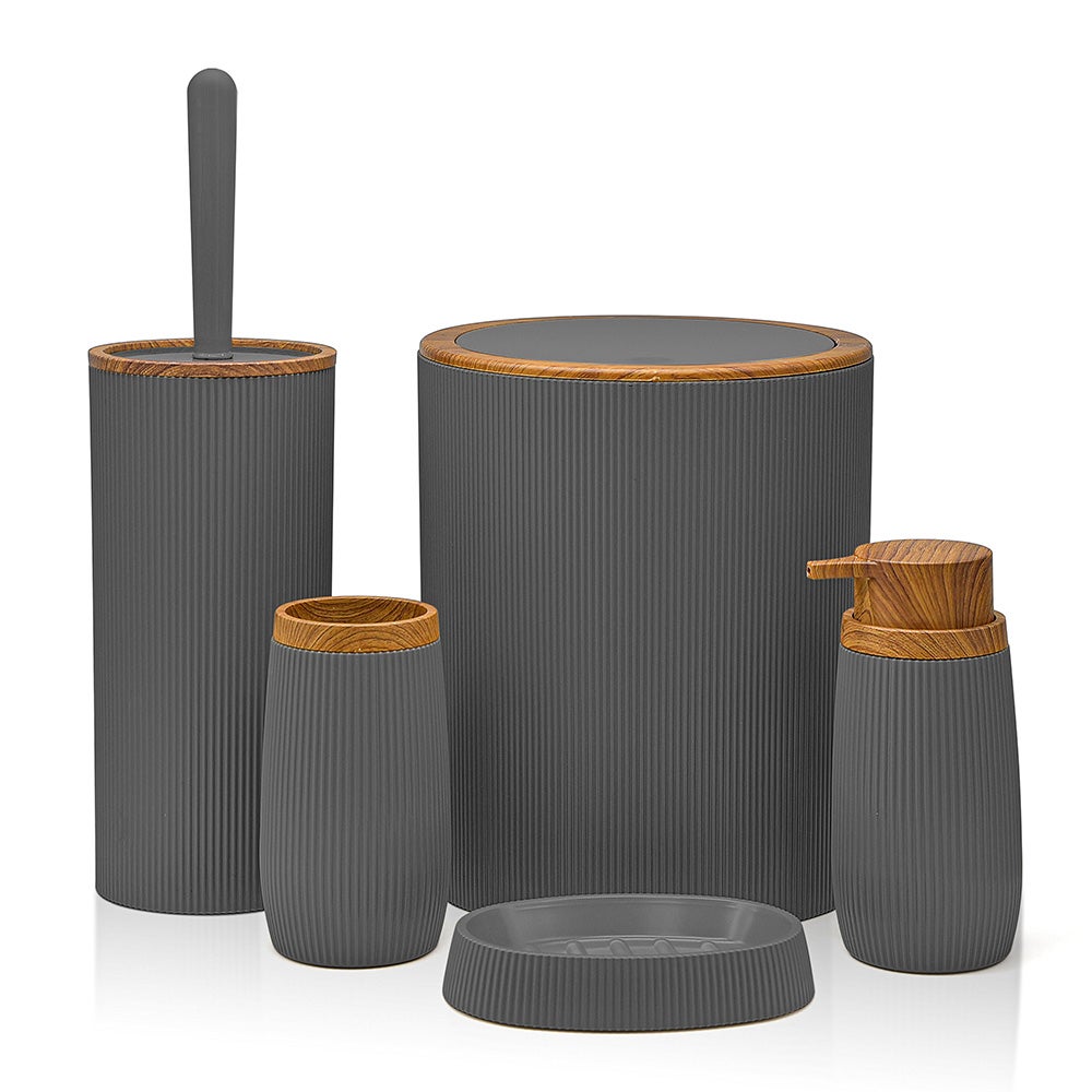 Poubelle 5lt Gris couvercle basculant détails effet bois Blob - 4
