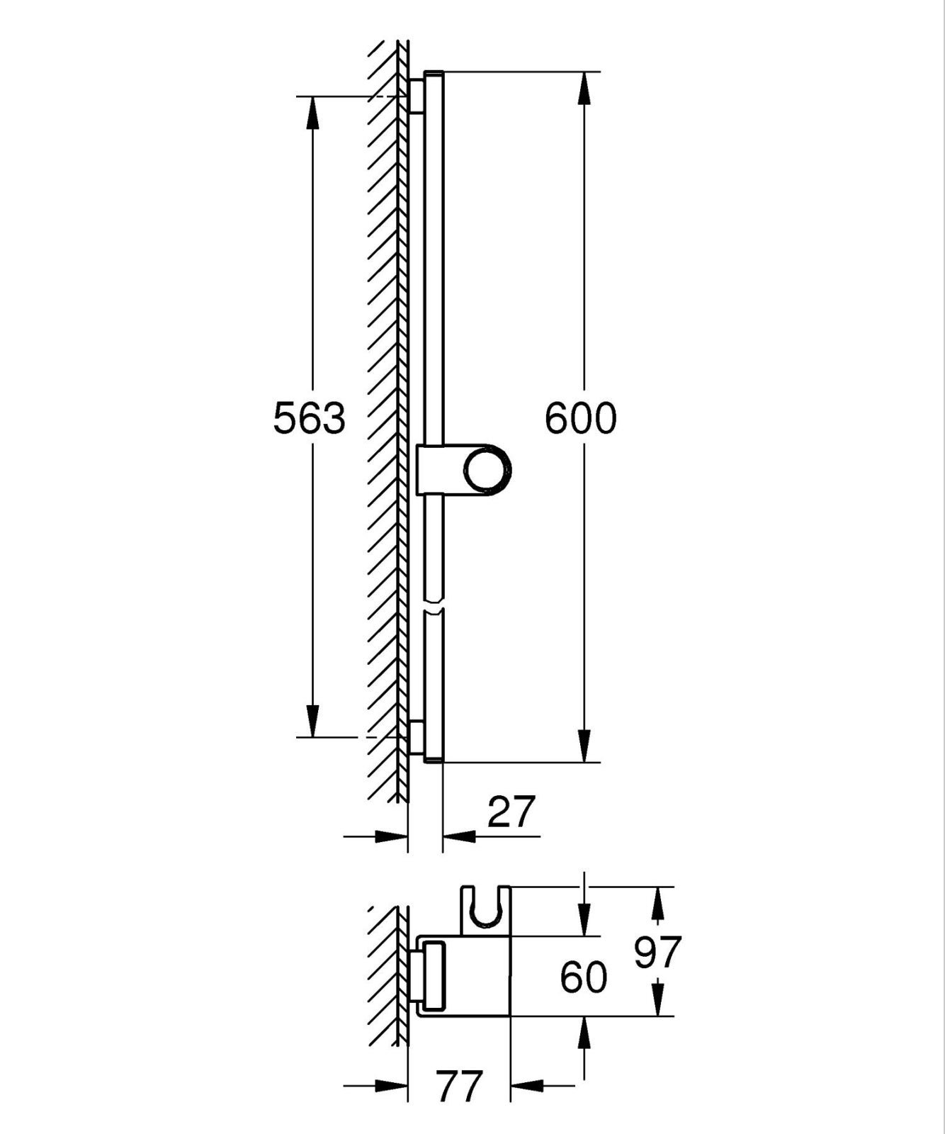 Bara dus Grohe 101673GL00, SPA AQUA, aparenta, 600 mm, metal, lucios, auriu 0.6m