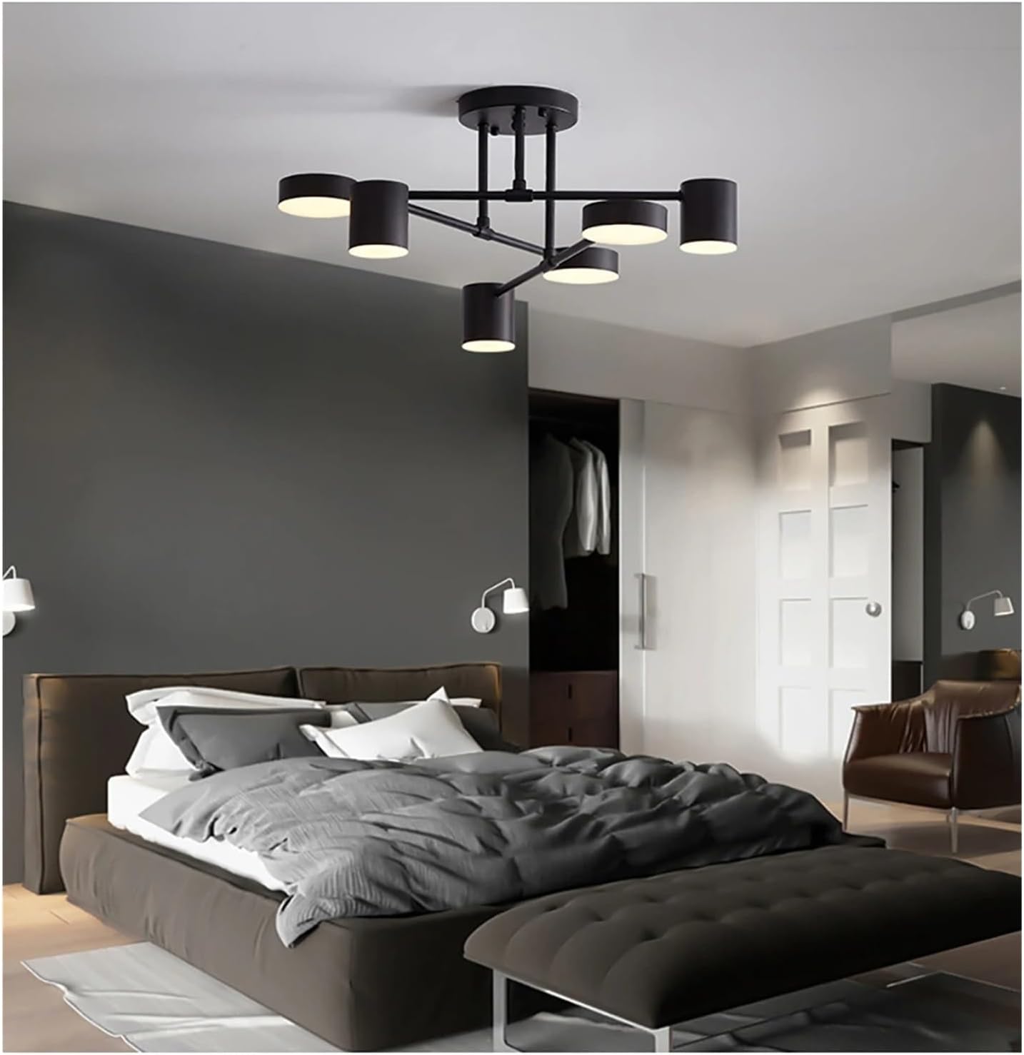 Kreatywny, nowoczesny żyrandol, półwpuszczana lampa sufitowa LED, dekoracyjny żyrandol do domu, światło trójkolorowe, czarny - 3