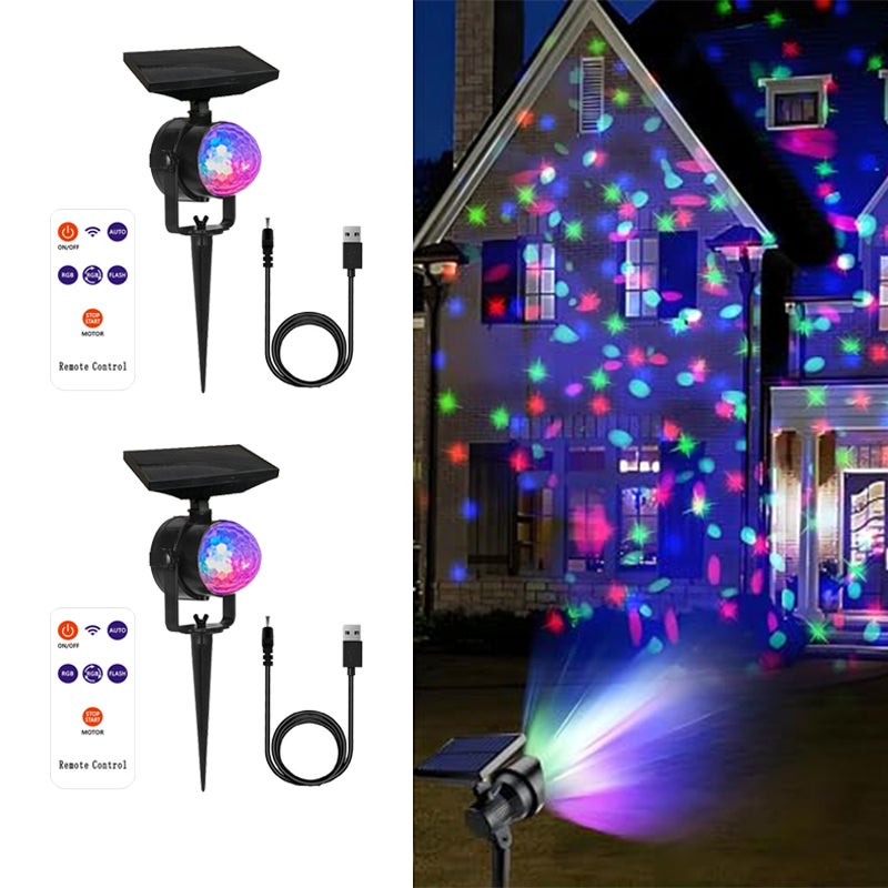 Zestaw 2 zasilanych energią słoneczną zewnętrznych lamp ogrodowych, dekoracyjne reflektory LED w kolorach RGB (zdalne sterowanie)