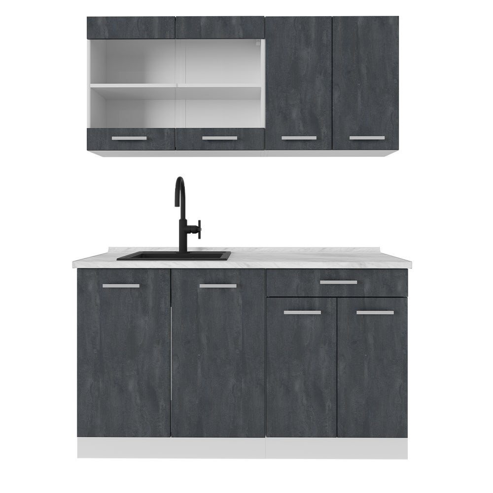 Vicco Pojedyncza kuchnia R-Line, Czarny beton/biały, 140 cm BP Marmur