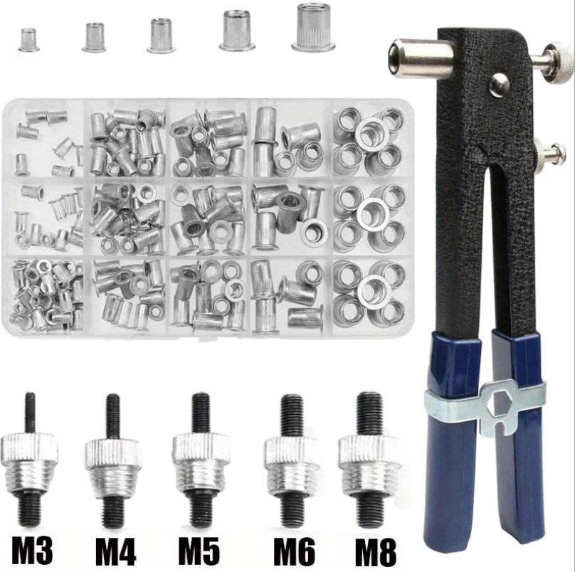 150 écrous à sertir M3 M4 M5 M6 M8 avec kit de rivetage manuel assorti ...