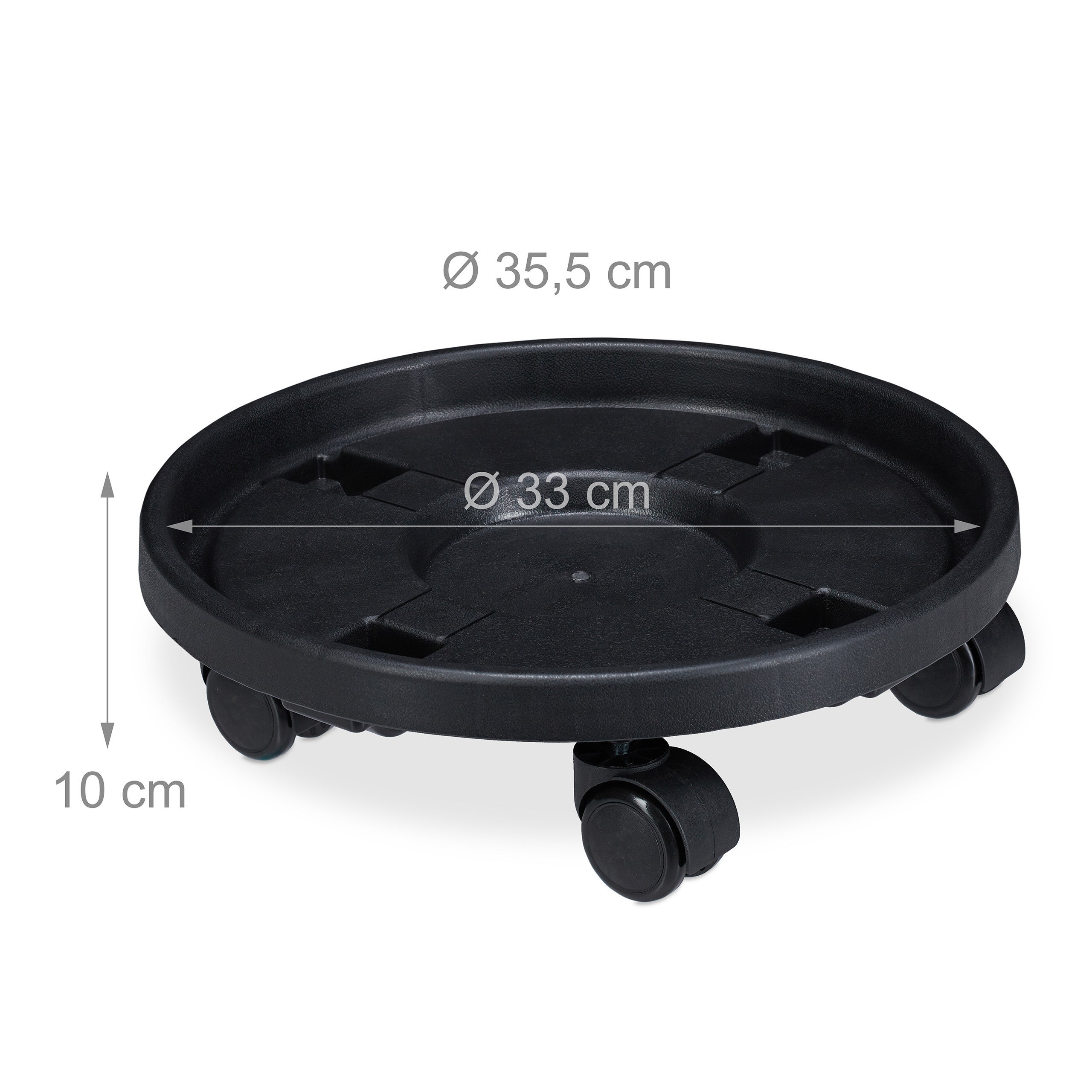 Plateau à roulettes pour plantes, jeu de 2, d.35,6 cm, support pour fleurs sur roues, intérieur et extérieur, Relaxdays - 4