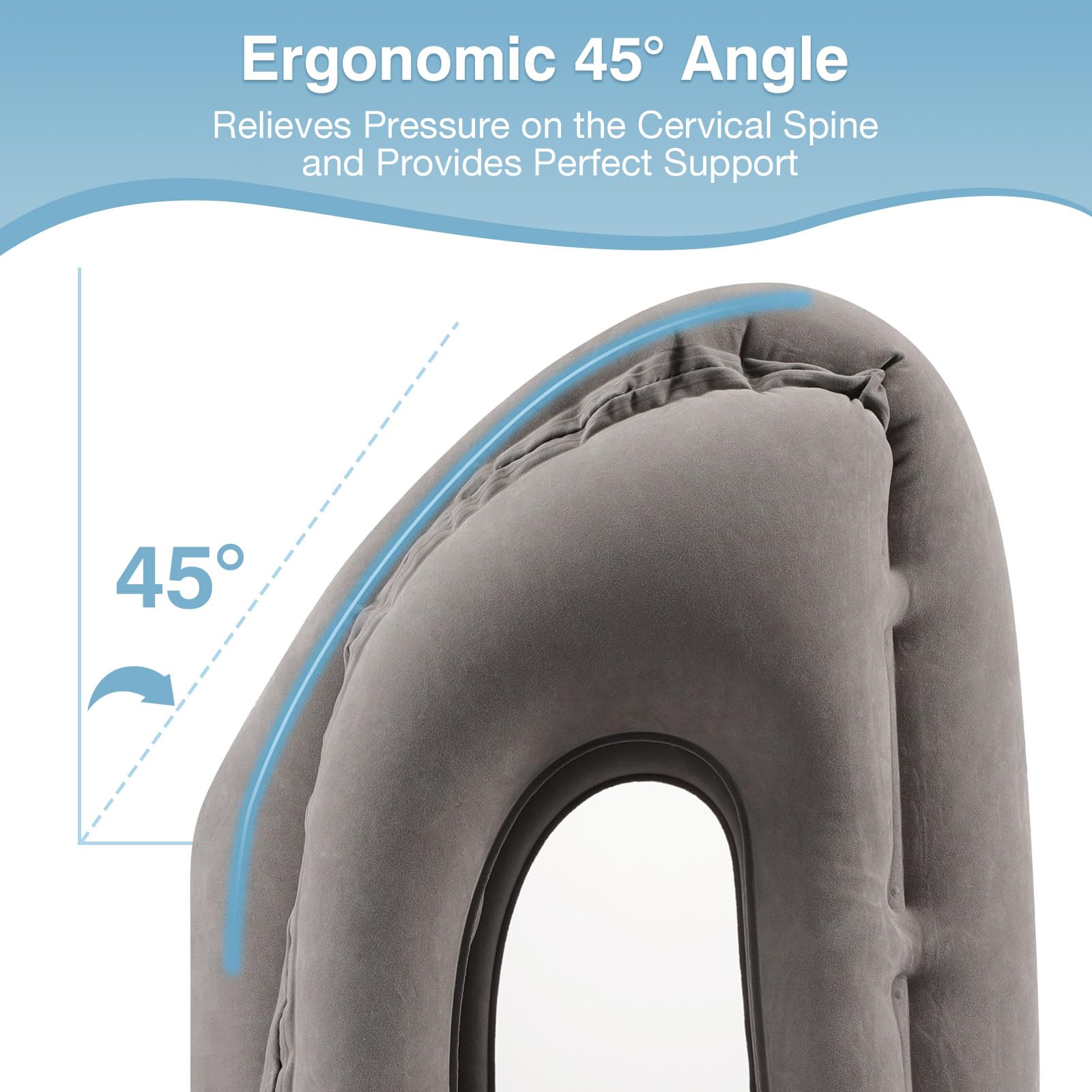 Travesseiro de viagem inflável, travesseiro de pescoço confortável com bolsa de armazenamento, suporte de ombro e pescoço, para avião, trem - 6