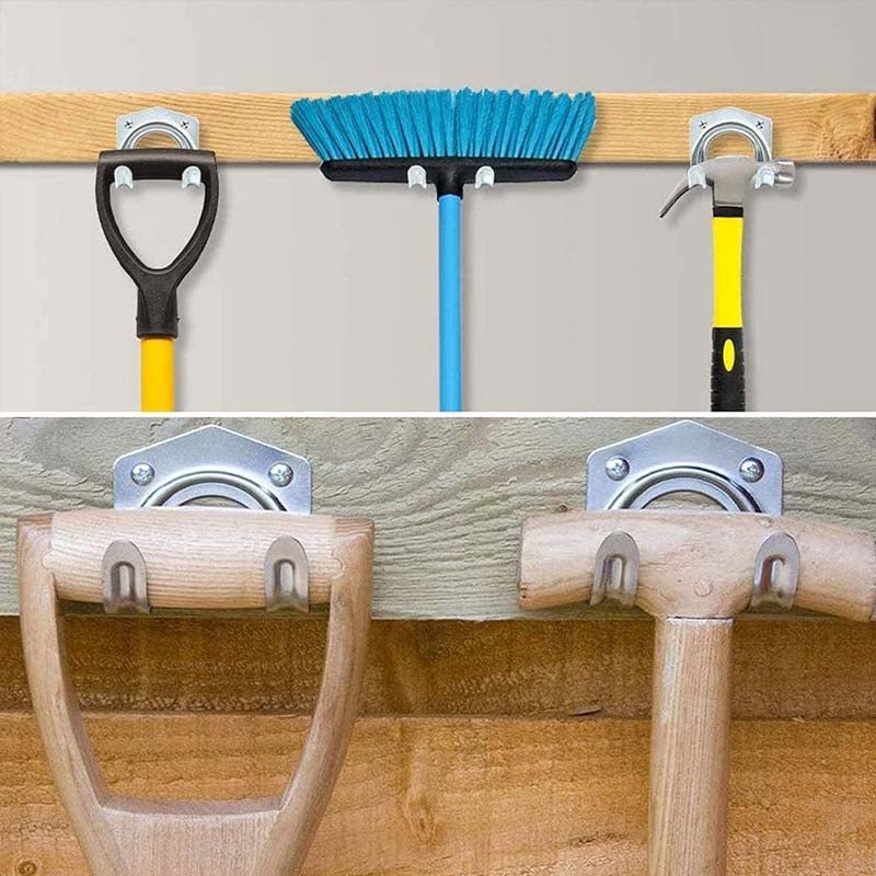 10 crochets muraux universels pour outils de jardin, support mural en acier pour garage, remise à vélos, atelier, fixation stable, durable - 5