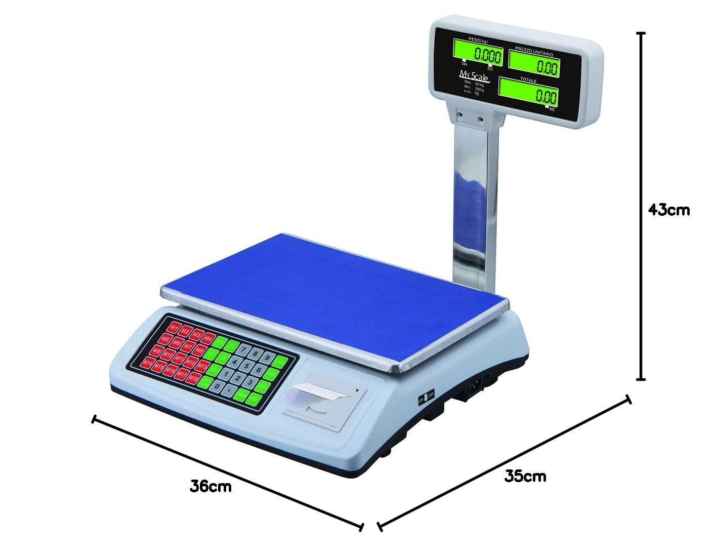Balance commerciale numérique 50 kg avec imprimante de tickets, haute précision 1/3000 F.S., double écran LED, fonction tare et calcul du prix, idéale - 5