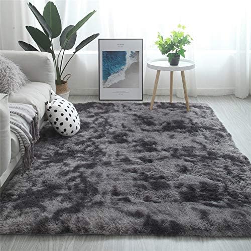 Tapis moelleux en peluche, tapis en peluche soyeux, tapis d'intérieur moelleux, tapis de jeu moderne antidérapant (Gris Foncé, 120 x 160 cm) - 3
