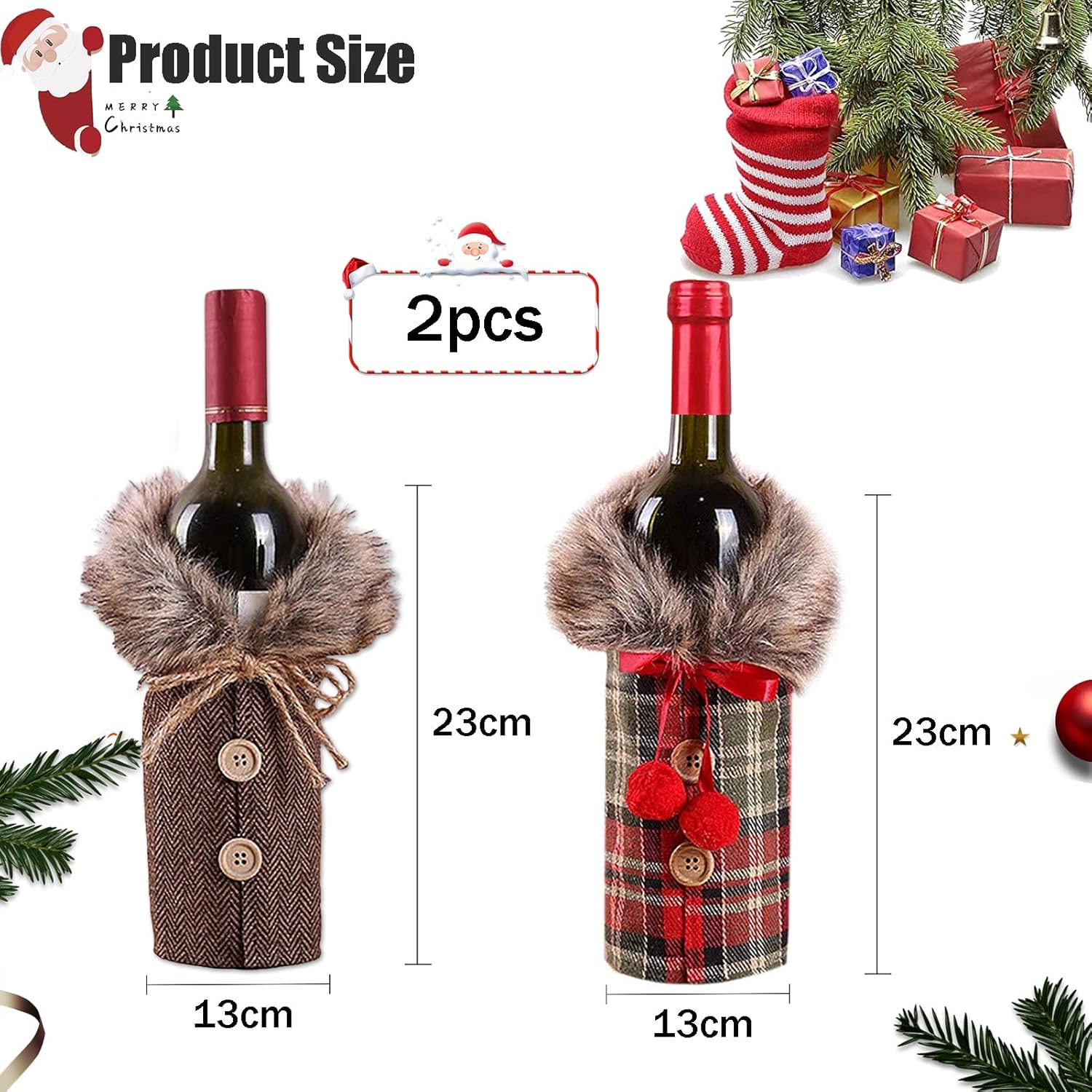 2 pezzi di copribottiglia di vino natalizio, borsa per bottiglia di vino rosso natalizio, coperchio per bottiglia di vino natalizio, per decorazione d - 2