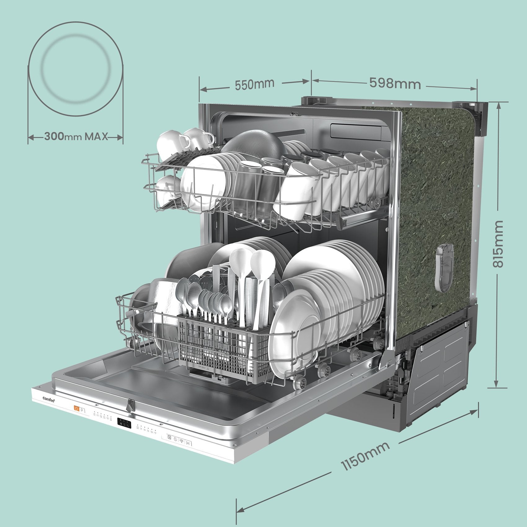 Lave-Vaisselle Encastrable 12 Couverts COMFEE - Programme Nuage, Départ Différé, Lavage Rapide Non Habillé (Sans Façade) - 8