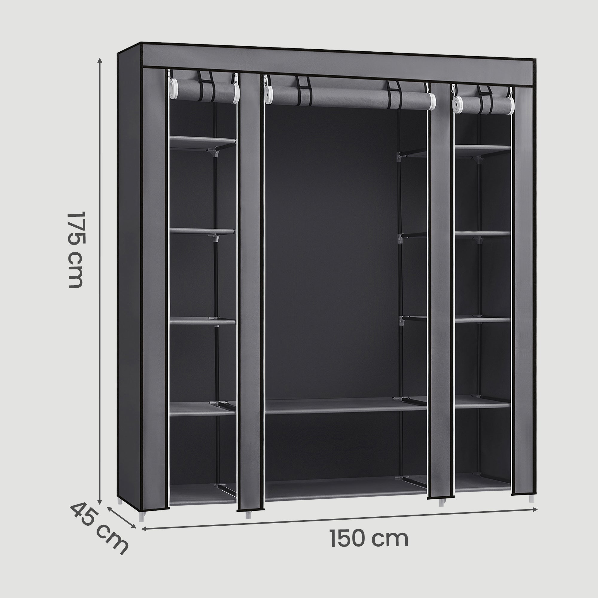 Penderie en tissu avec housse, armoire de rangement modulable, 12 compartiments, cadre métal, chambre, gris - 5