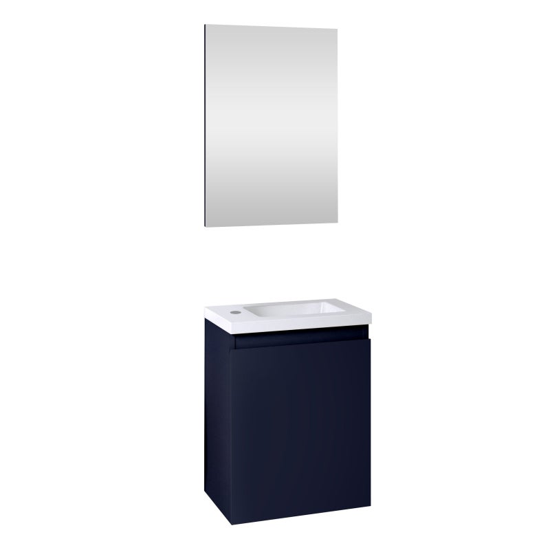 Ensemble meuble lave-mains avec miroir PORTO PACK - bleu nuit -L40 x H51 x P25 cm - 6
