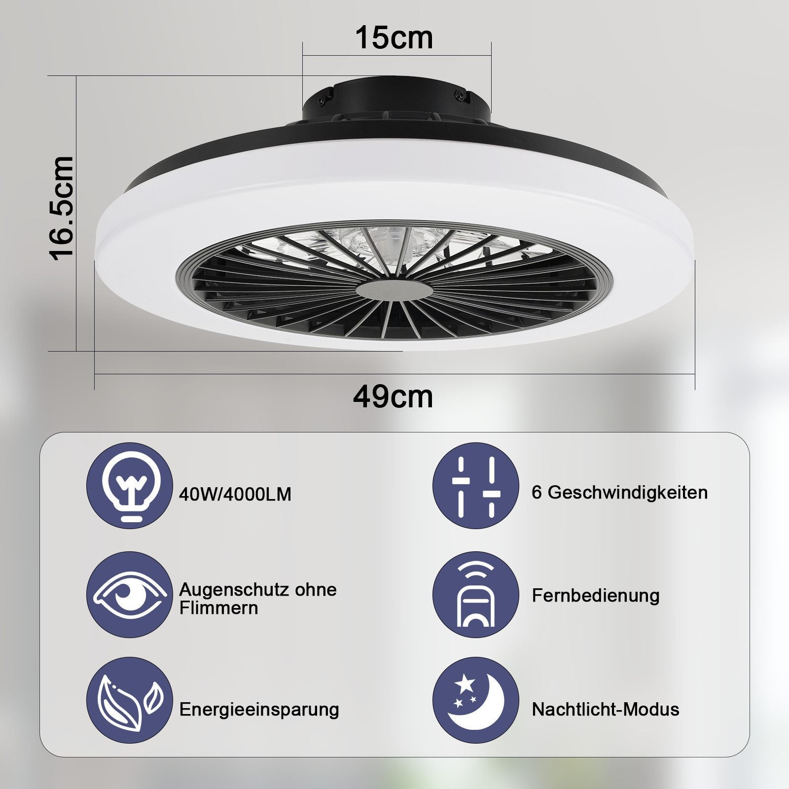 ZMH Ventilateur de plafond LED blanc avec éclairage 6 vitesses- Ventilateur silencieux 40W avec télécommande et variateur - 4