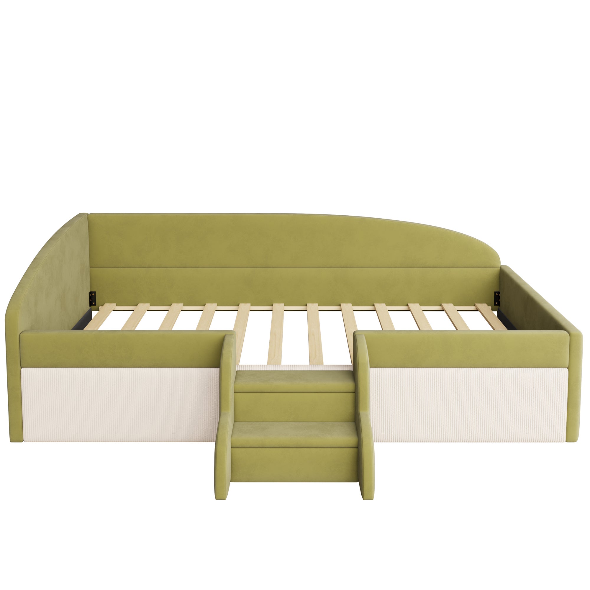 Divano letto 90x190 cm velluto verde beige con poggiapiedi e braccioli - 9