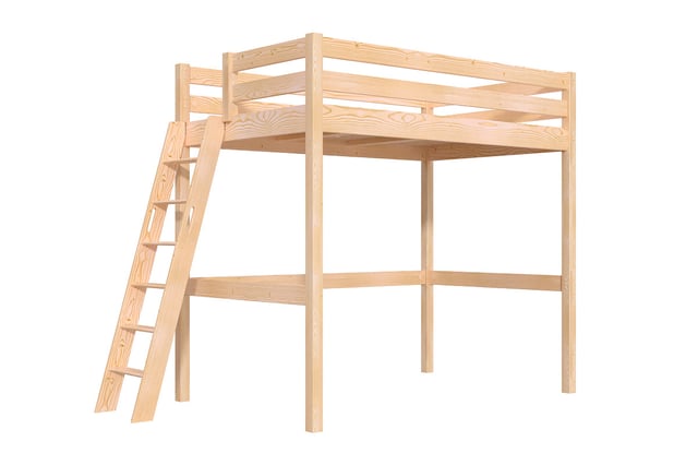 Lit mezzanine 1 place bois Sylvia 120x200 échelle inclinée, Vernis Naturel