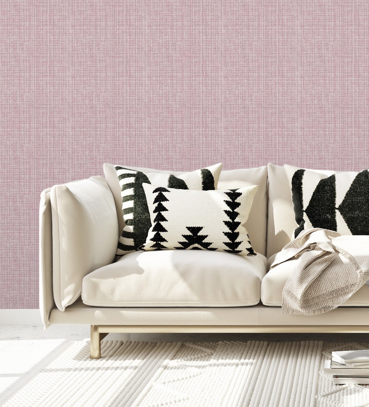 Papel pintado vinílico ecológico tejido de lino tonos frambuesa con textura en relieve - london textile 682510 de gaulan - rollo de 10 m x 0,52 m