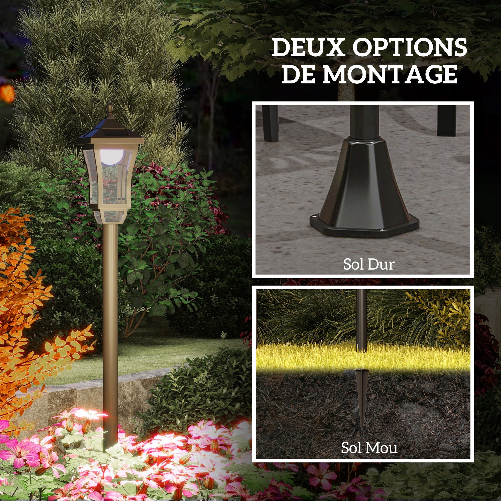 Lampadaire extérieur solaire ABS 127 cm Outsunny - 6