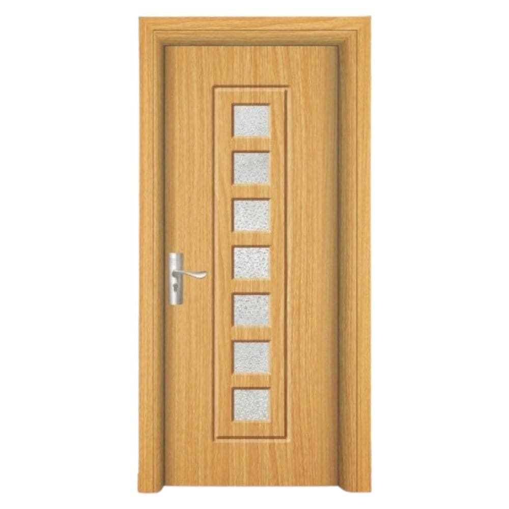 Usa interior din MDF Novo Doors ND236, Cadru lemn masiv, Geam Sablat, Kit complet, Toc reglabil 10 cm inclus, 80x200 cm, Maro deschis