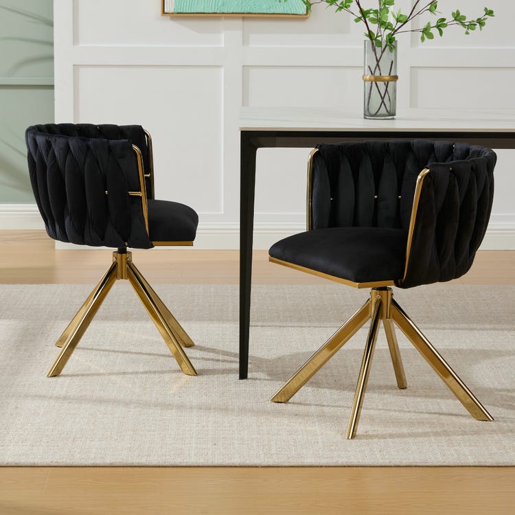 Fauteuil velours (lot de 2) : structure métallique robuste, pivot 180°, ergonomique, luxueux. Salon/boudoir/espace de travail créatif. - 9