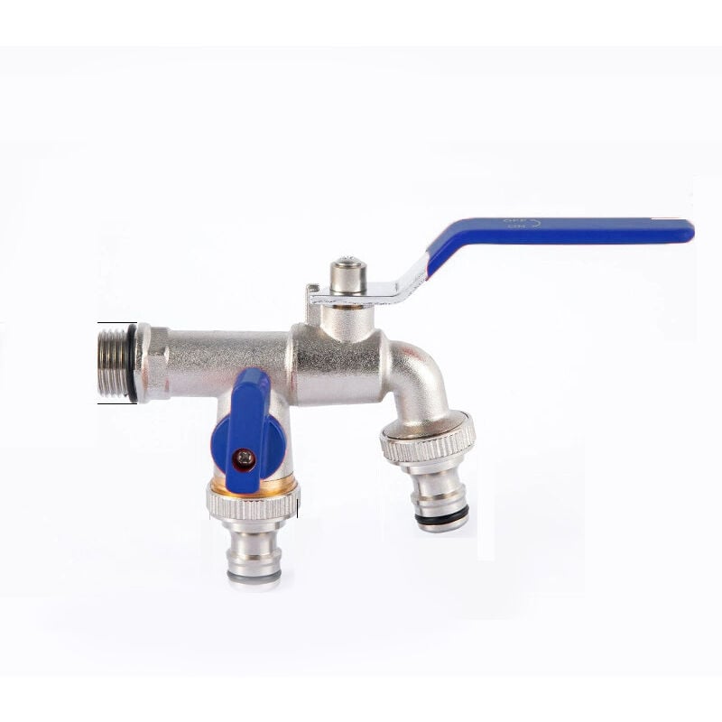 Kran ogrodowy z podwójną głowicą prysznicową, kran mosiężny, wysokiej jakości kran 19 mm (3/4 cala) - niebieski