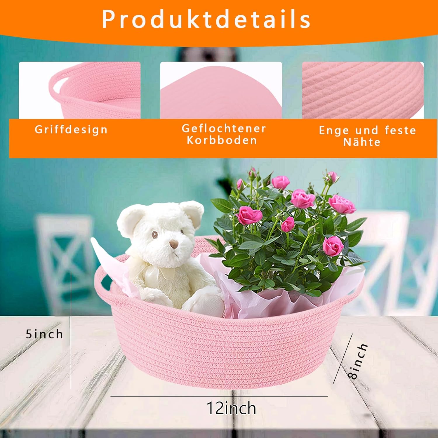Panier Cadeau Vide Tressé 30x20x12 Cm - Avec Sac Et Ruban - Blanc-rose - Pour Pâques, Noël, Baby Shower