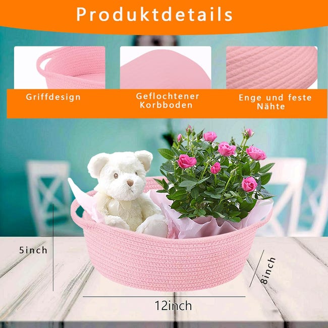 Panier Cadeau Vide Tressé 30x20x12 Cm - Avec Sac Et Ruban - Blanc-rose - Pour Pâques, Noël, Baby Shower