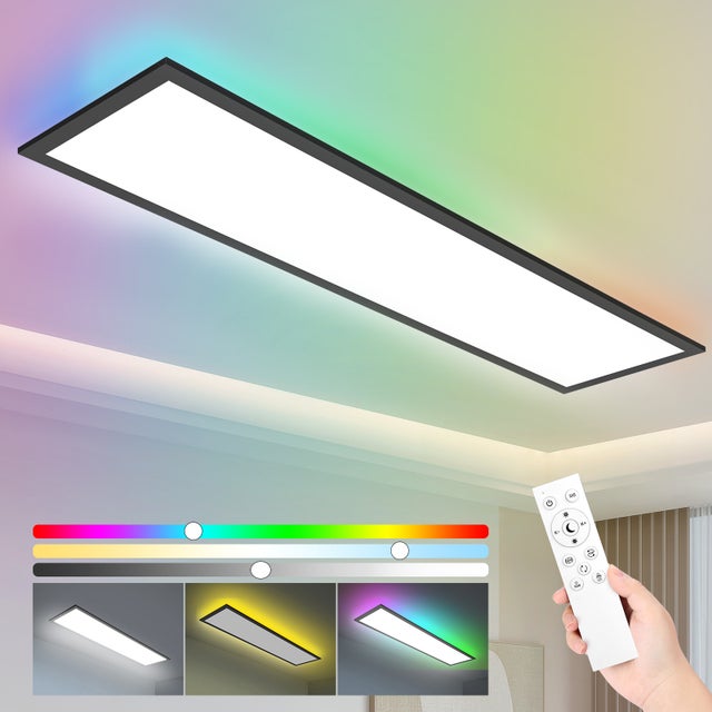 LOVHAUS Dimmable Panneau LED Avec Télécommande 100x25cm, Intérieure 3000K-6500K Dalle LED Avec Rétroéclairage RGB, Plafonnier LED 30W 3000LM