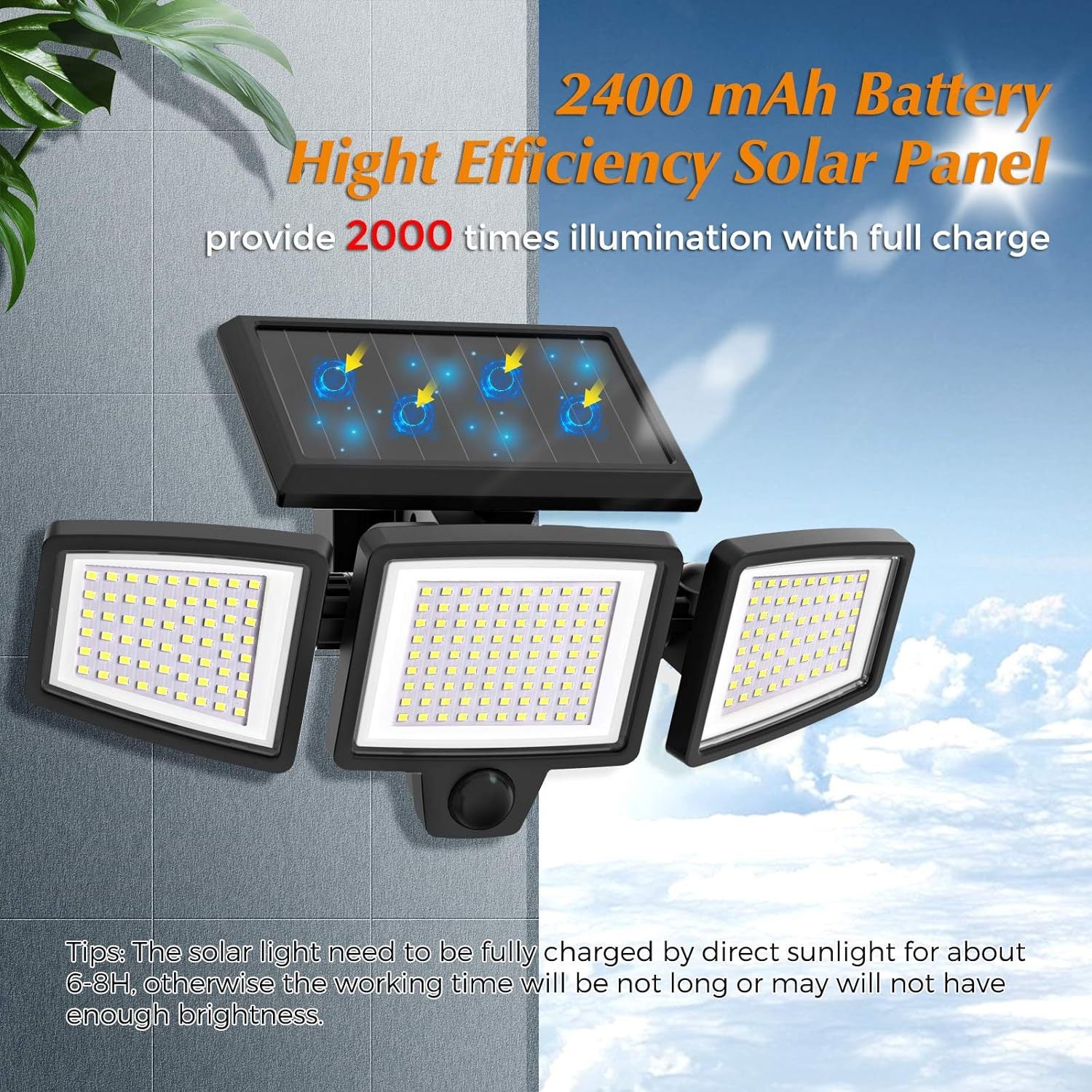 [Lot de 2] Lampes Solaires Extérieur Puissante - 210LED Projecteur Lumière Solaire Extérieure avec Détecteur de Mouvement, 2500LM, IP65 - 4