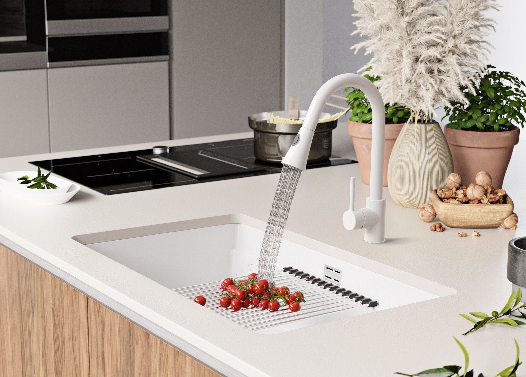 Lava-louça de encastrar Branco 76x47cm, Pia de Cozinha 1 cuba + Kit de drenagem + Kit de acessórios, Pia em Granito em armários de 80cm PRIMAGRAN - 8