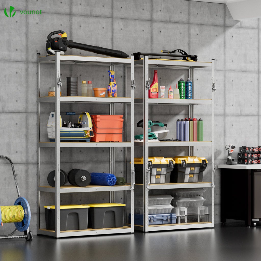 Lot de 2 étagères métalliques charge lourde 875kg - 90x40x180cm - 5 tablettes réglables - rayonnage robuste VOUNOT® - 2