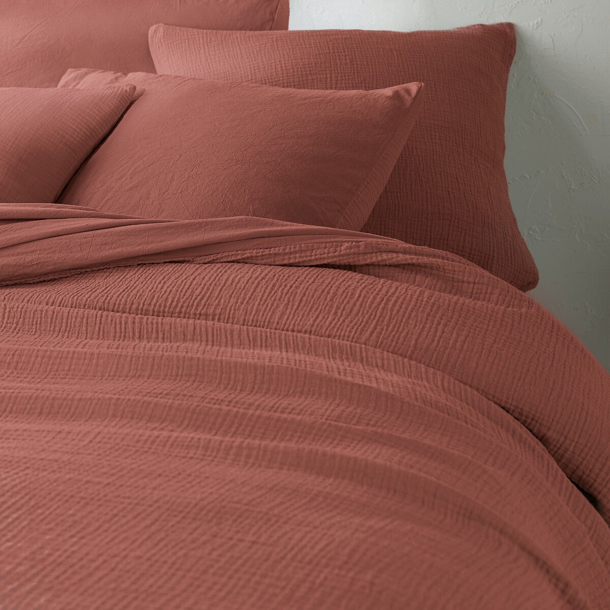 Housse de couette gaze de coton/coton lavé, Kumco - Terre de sienne - 240 x 220 cm - 2