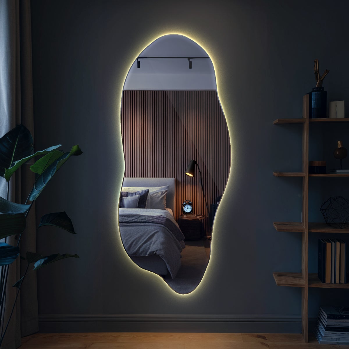 Grand miroir LED organique 45x100 cm - éclairage chaud, design contemporain pour salon ou chambre - 5
