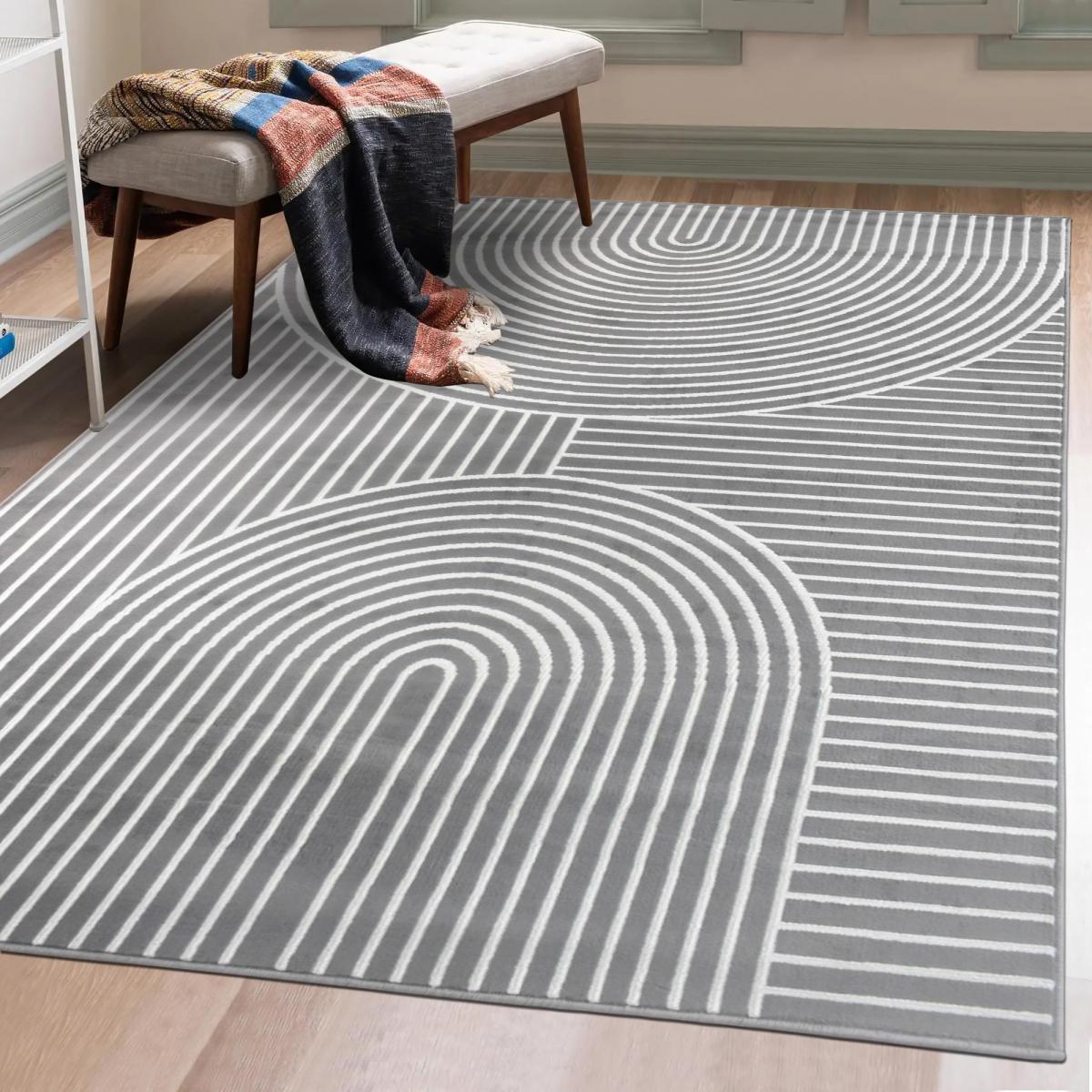 tapis salon 200x290 tissé gris rectangle motif géométrique LYN49 ARCRIL - 2