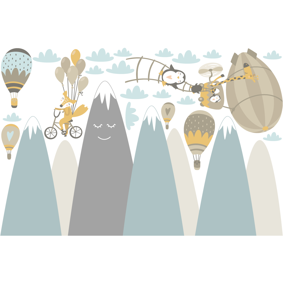Adesivo bambino di montagna scandinavo e animali volanti - Sticker adesivo - adesivi murali - 70x105cm - 2