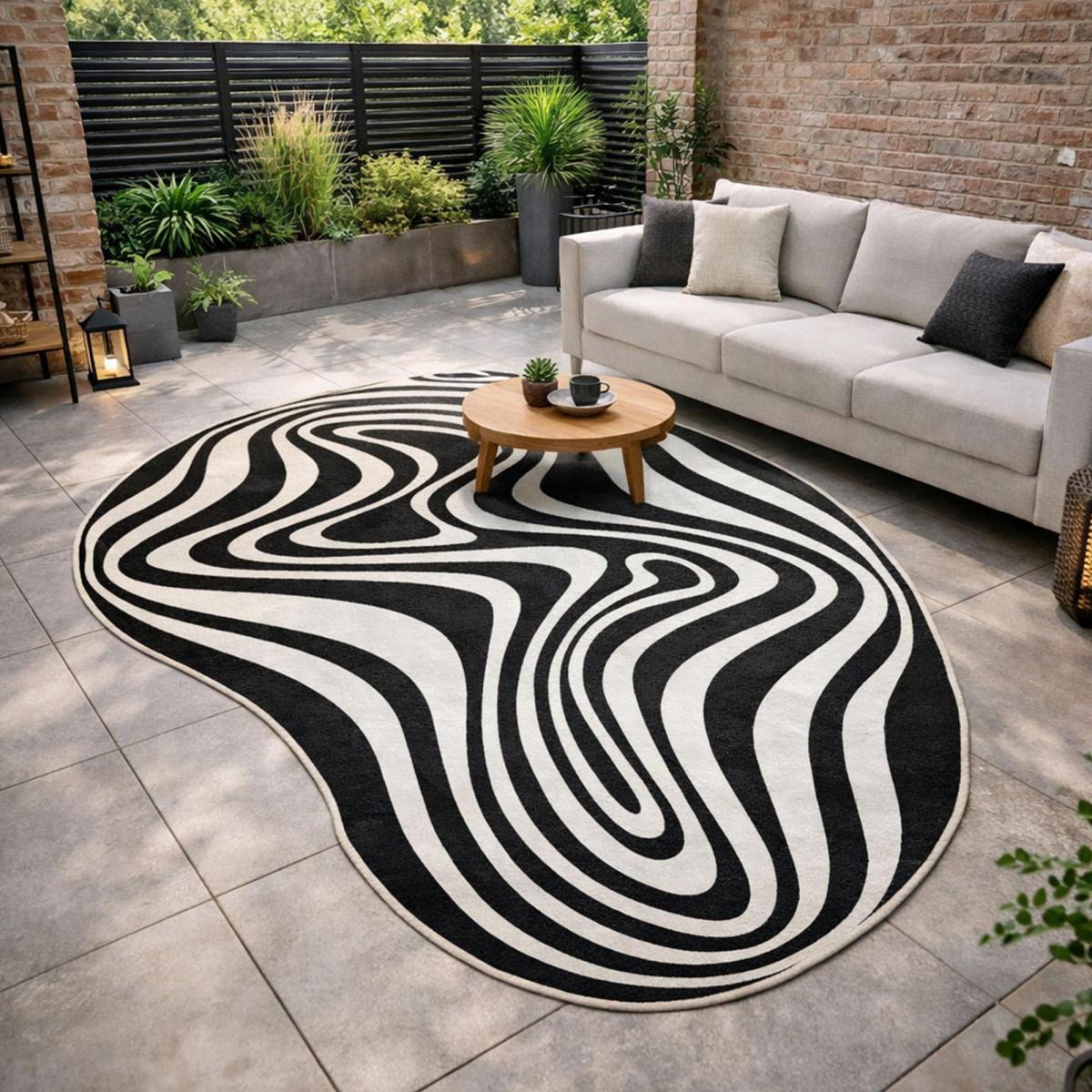 Tapis rond d'extérieur, kilim reversible 120x170 LYN2 W REVERSIBLE noir et blanc - 2