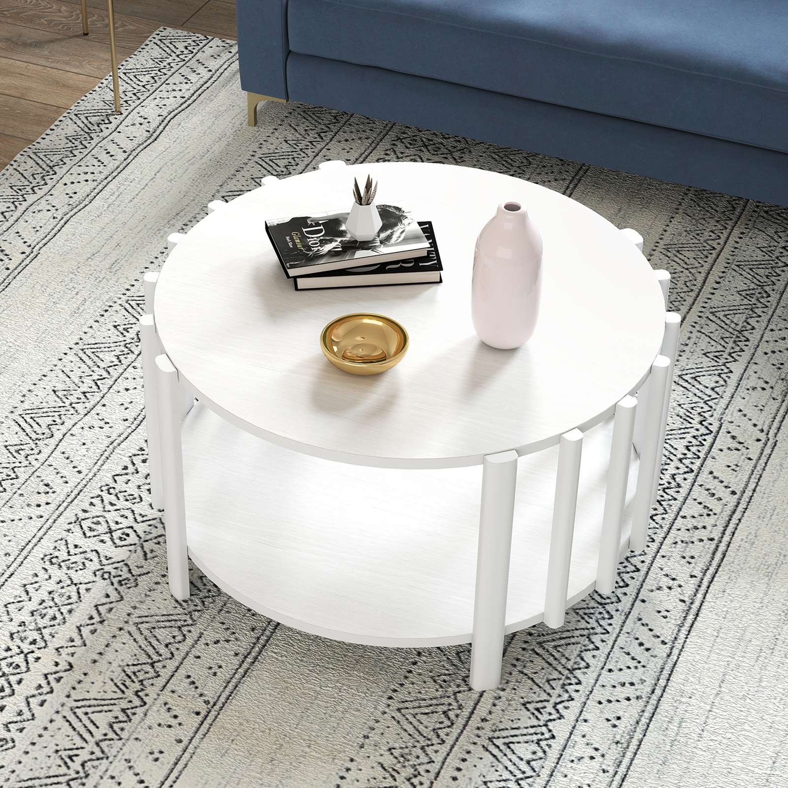 Tavolino rotondo moderno 70x40 cm in MDF – Design minimalista multifunzionale per soggiorno, tavolino decorativo – Bianco - 3