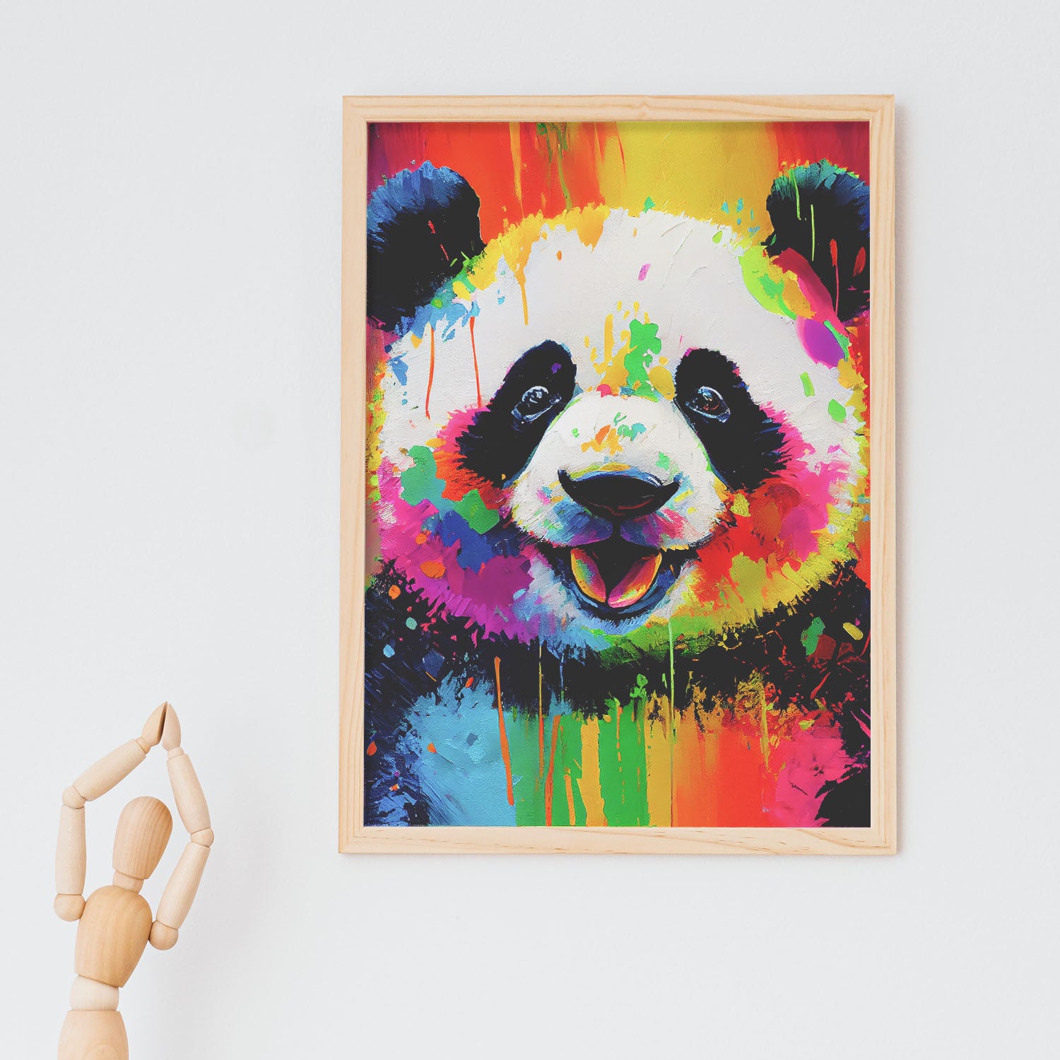 Poster Con Cornice Nacnic - Panda Sorridente | Stampa A4 (21x29,7 Cm) Per Cameretta | Quadro Animali Colorati | Cornice Nera Inclusa