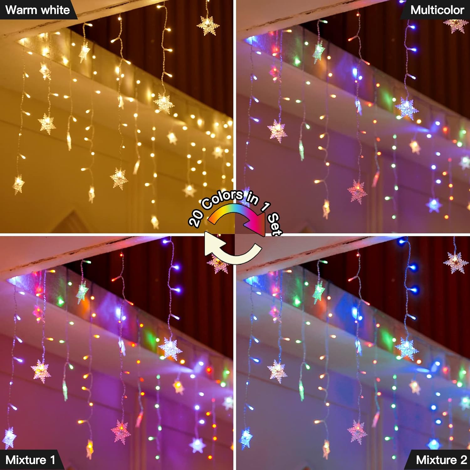 Guirlande lumineuse LED rideau, 9 m, 360 LED, étanche IP44, avec 8 modes d'éclairage, télécommande, décoration de Noël intérieure/extérieure - 2